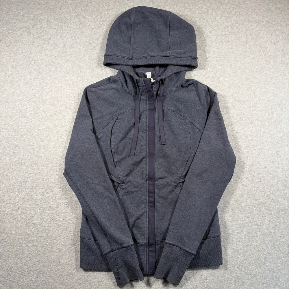 Lululemon In Stride Jacket Women Size 10 Blue Hoodie Full Zip Athleisure Running